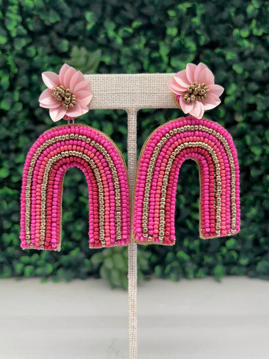 Pink Rainbow Bead Earrings